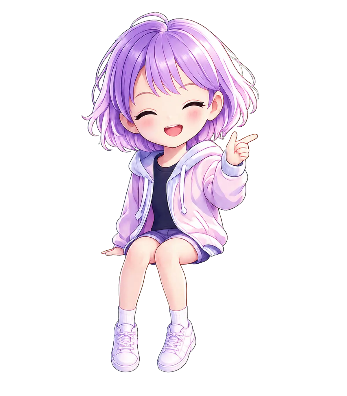 Mira seated smiling with closed eyes